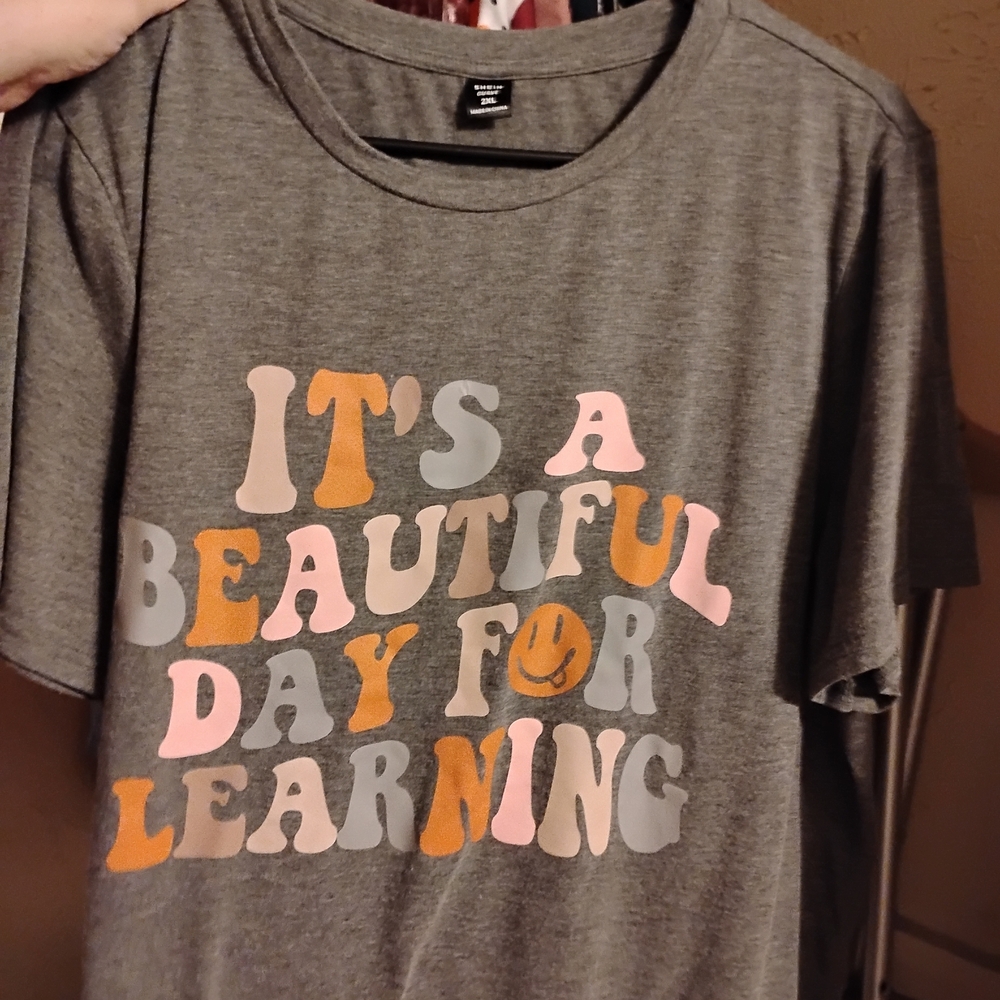 SHEIN Gray Tee with Colorful Print